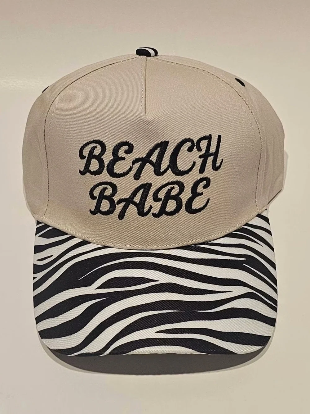 Beach Babe Cap - Beige with Black Zebra Brim